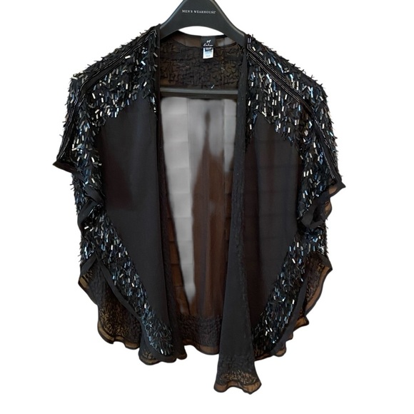 Echo Design Echofloral Bloom Silksquare Black Sheer Cardigan OS Beaded Evening - Picture 7 of 10